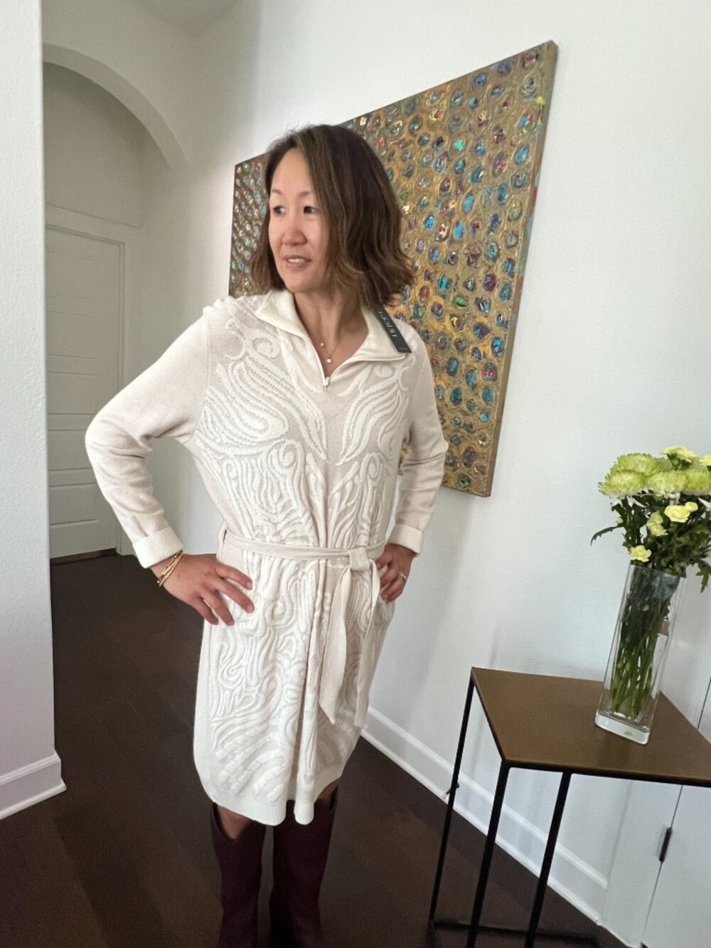 Tricot Chic Cream Sweater Dress